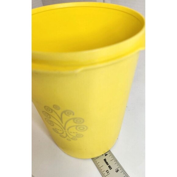 Vintage Tupperware Yellow Canister No Lid Floral Design Made In USA 6" tall 4.5" - Picture 8 of 10